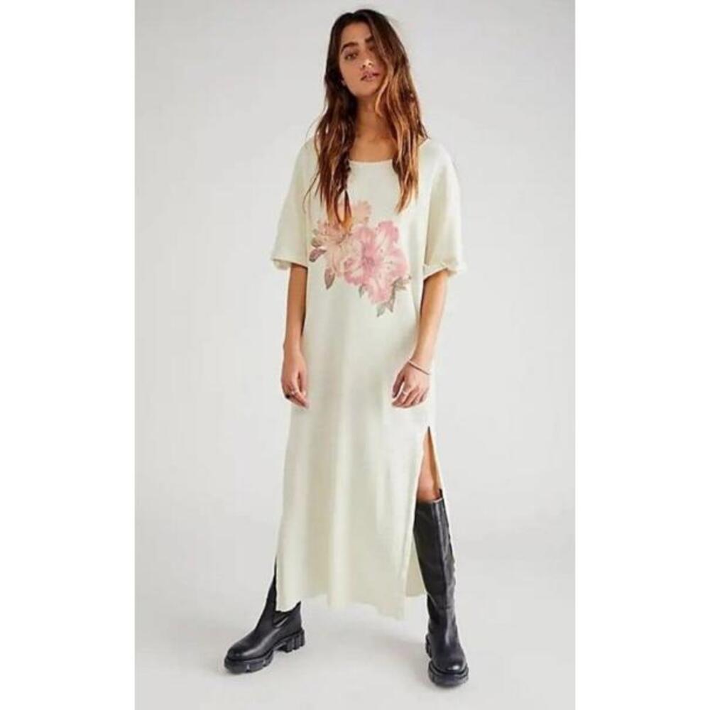 Free People Cream Maxi Dress with Pink Floral Print